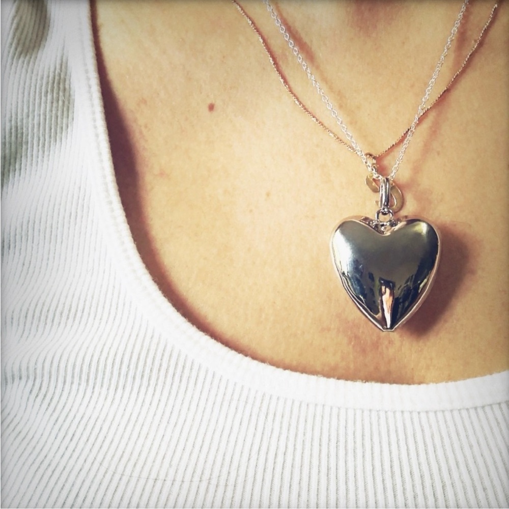 Large‎ Puffy Heart Pendant Necklace Silver Heart Necklace, Silver Chain